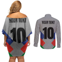 Custom New Caledonia-The Kagus Couples Matching Off Shoulder Short Dress and Long Sleeve Button Shirt