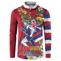 Hawaii Runner-Kakau Art with Lei and Plumeria Button Sweatshirt LT03 Red-Blue - Polynesian Pride