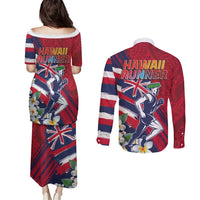 Hawaii Runner-Kakau Art with Lei and Plumeria Couples Matching Puletasi and Long Sleeve Button Shirt LT03 - Polynesian Pride