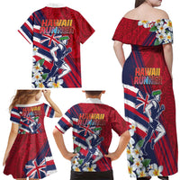 Hawaii Runner-Kakau Art with Lei and Plumeria Family Matching Off Shoulder Maxi Dress and Hawaiian Shirt
