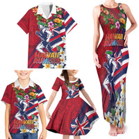 Hawaii Runner-Kakau Art with Lei and Plumeria Family Matching Tank Maxi Dress and Hawaiian Shirt