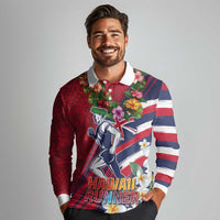 Hawaii Runner-Kakau Art with Lei and Plumeria Long Sleeve Polo Shirt LT03 - Polynesian Pride