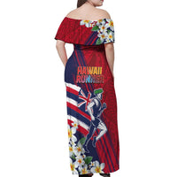 Hawaii Runner-Kakau Art with Lei and Plumeria Off Shoulder Maxi Dress LT03 - Polynesian Pride