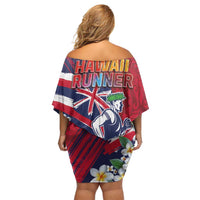 Hawaii Runner-Kakau Art with Lei and Plumeria Off Shoulder Short Dress LT03 - Polynesian Pride
