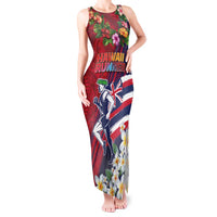 Hawaii Runner-Kakau Art with Lei and Plumeria Tank Maxi Dress LT03 Women Red-Blue - Polynesian Pride