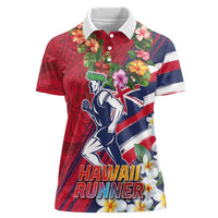 Hawaii Runner-Kakau Art with Lei and Plumeria Women Polo Shirt LT03 Female Red-Blue - Polynesian Pride