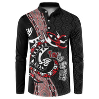 Aotearoa Toitu Te Tiriti Taniko Button Sweatshirt Maori Taniwha Haka - Honour the Treaty LT03 Black - Polynesian Pride