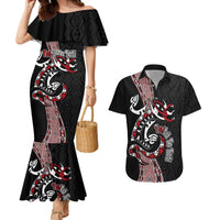 Aotearoa Toitu Te Tiriti Taniko Couples Matching Mermaid Dress and Hawaiian Shirt Maori Taniwha Haka - Honour the Treaty