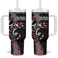 Aotearoa Toitu Te Tiriti Taniko Tumbler With Handle Maori Taniwha Haka - Honour the Treaty