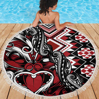 Aotearoa Maori Moko Art with Taniko Half Style Beach Blanket LT03 - Polynesian Pride