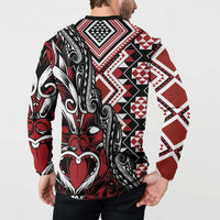 Aotearoa Maori Moko Art with Taniko Half Style Button Sweatshirt LT03 - Polynesian Pride