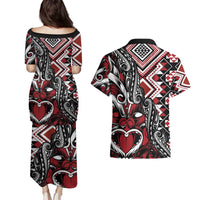 Aotearoa Maori Moko Art with Taniko Half Style Couples Matching Puletasi and Hawaiian Shirt LT03 - Polynesian Pride