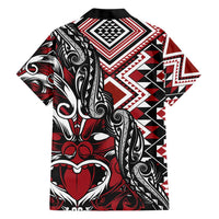Aotearoa Maori Moko Art with Taniko Half Style Family Matching Short Sleeve Bodycon Dress and Hawaiian Shirt