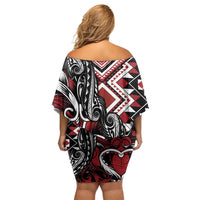 Aotearoa Maori Moko Art with Taniko Half Style Off Shoulder Short Dress LT03 - Polynesian Pride