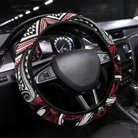 Aotearoa Maori Moko Art with Taniko Half Style Steering Wheel Cover LT03 Universal Fit Black - Polynesian Pride