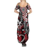 Aotearoa Maori Moko Art with Taniko Half Style Summer Maxi Dress LT03 - Polynesian Pride