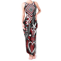 Aotearoa Maori Moko Art with Taniko Half Style Tank Maxi Dress LT03 Women Black - Polynesian Pride