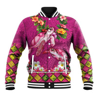 Hawaiian Lei Turtle and Plumeria Baseball Jacket Polynerian Art Tattoo-Plum Pink Color LT03 Unisex Pink - Polynesian Pride