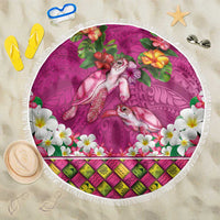 Hawaiian Lei Turtle and Plumeria Beach Blanket Polynerian Art Tattoo-Plum Pink Color LT03 One Size 150cm Pink - Polynesian Pride