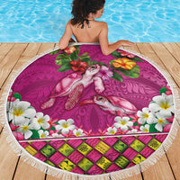 Hawaiian Lei Turtle and Plumeria Beach Blanket Polynerian Art Tattoo-Plum Pink Color LT03 - Polynesian Pride