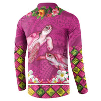 Hawaiian Lei Turtle and Plumeria Button Sweatshirt Polynerian Art Tattoo-Plum Pink Color LT03 - Polynesian Pride