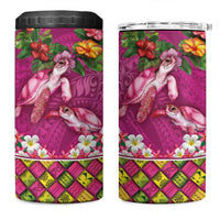 Hawaiian Lei Turtle and Plumeria 4 in 1 Can Cooler Tumbler Polynerian Art Tattoo-Plum Pink Color