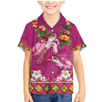 Hawaiian Lei Turtle and Plumeria Family Matching Mermaid Dress and Hawaiian Shirt Polynerian Art Tattoo-Plum Pink Color