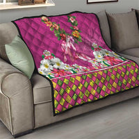 Hawaiian Lei Turtle and Plumeria Quilt Polynerian Art Tattoo-Plum Pink Color