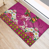 Hawaiian Lei Turtle and Plumeria Rubber Doormat Polynerian Art Tattoo-Plum Pink Color LT03 - Polynesian Pride