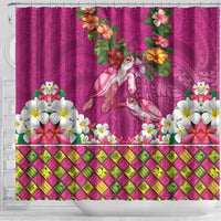 Hawaiian Lei Turtle and Plumeria Shower Curtain Polynerian Art Tattoo-Plum Pink Color