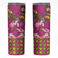 Hawaiian Lei Turtle and Plumeria Skinny Tumbler Polynerian Art Tattoo-Plum Pink Color