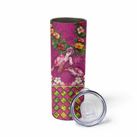 Hawaiian Lei Turtle and Plumeria Skinny Tumbler Polynerian Art Tattoo-Plum Pink Color