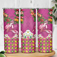 Hawaiian Lei Turtle and Plumeria Skinny Tumbler Polynerian Art Tattoo-Plum Pink Color