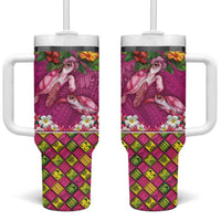 Hawaiian Lei Turtle and Plumeria Tumbler With Handle Polynerian Art Tattoo-Plum Pink Color LT03 One Size: 40 oz Pink - Polynesian Pride