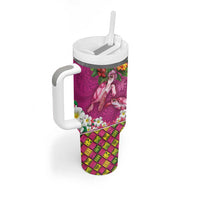 Hawaiian Lei Turtle and Plumeria Tumbler With Handle Polynerian Art Tattoo-Plum Pink Color LT03 - Polynesian Pride