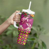 Hawaiian Lei Turtle and Plumeria Tumbler With Handle Polynerian Art Tattoo-Plum Pink Color LT03 - Polynesian Pride