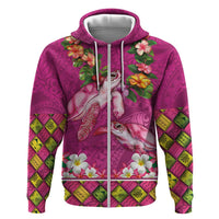 Hawaiian Lei Turtle and Plumeria Zip Hoodie Polynerian Art Tattoo-Plum Pink Color LT03 Zip Hoodie Pink - Polynesian Pride