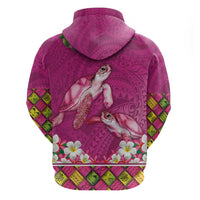 Hawaiian Lei Turtle and Plumeria Zip Hoodie Polynerian Art Tattoo-Plum Pink Color LT03 - Polynesian Pride