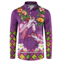 Hawaiian Lei Turtle and Plumeria Button Sweatshirt Polynerian Art Tattoo-Mauve Color LT03 Purple - Polynesian Pride