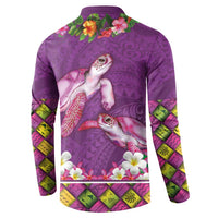 Hawaiian Lei Turtle and Plumeria Button Sweatshirt Polynerian Art Tattoo-Mauve Color LT03 - Polynesian Pride