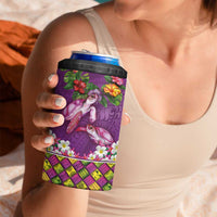 Hawaiian Lei Turtle and Plumeria 4 in 1 Can Cooler Tumbler Polynerian Art Tattoo-Mauve Color