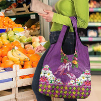 Hawaiian Lei Turtle and Plumeria Grocery Bag Polynerian Art Tattoo-Mauve Color