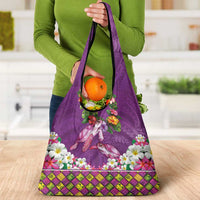 Hawaiian Lei Turtle and Plumeria Grocery Bag Polynerian Art Tattoo-Mauve Color