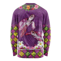 Hawaiian Lei Turtle and Plumeria Long Sleeve Shirt Polynerian Art Tattoo-Mauve Color LT03 - Polynesian Pride