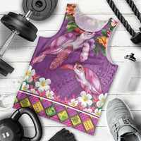 Hawaiian Lei Turtle and Plumeria Men Tank Top Polynerian Art Tattoo-Mauve Color LT03 - Polynesian Pride