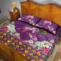 Hawaiian Lei Turtle and Plumeria Quilt Bed Set Polynerian Art Tattoo-Mauve Color