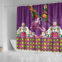 Hawaiian Lei Turtle and Plumeria Shower Curtain Polynerian Art Tattoo-Mauve Color