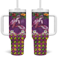 Hawaiian Lei Turtle and Plumeria Tumbler With Handle Polynerian Art Tattoo-Mauve Color LT03 One Size: 40 oz Purple - Polynesian Pride