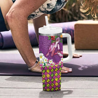 Hawaiian Lei Turtle and Plumeria Tumbler With Handle Polynerian Art Tattoo-Mauve Color LT03 - Polynesian Pride