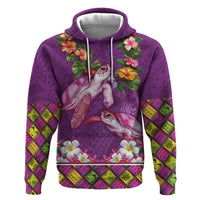 Hawaiian Lei Turtle and Plumeria Zip Hoodie Polynerian Art Tattoo-Mauve Color LT03 Pullover Hoodie Purple - Polynesian Pride